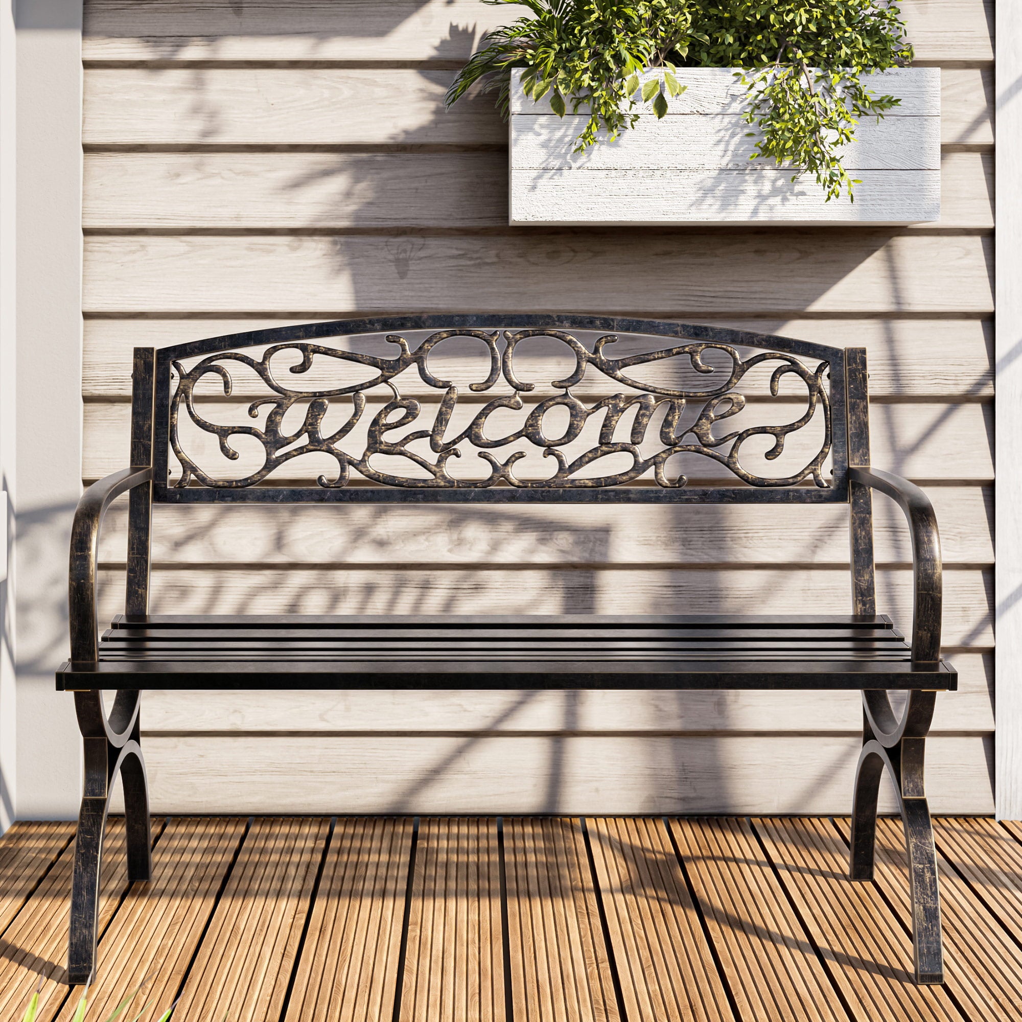 Belleze 50" Welcome Patio Garden Outdoor Park Bench Backyard (Bronze)