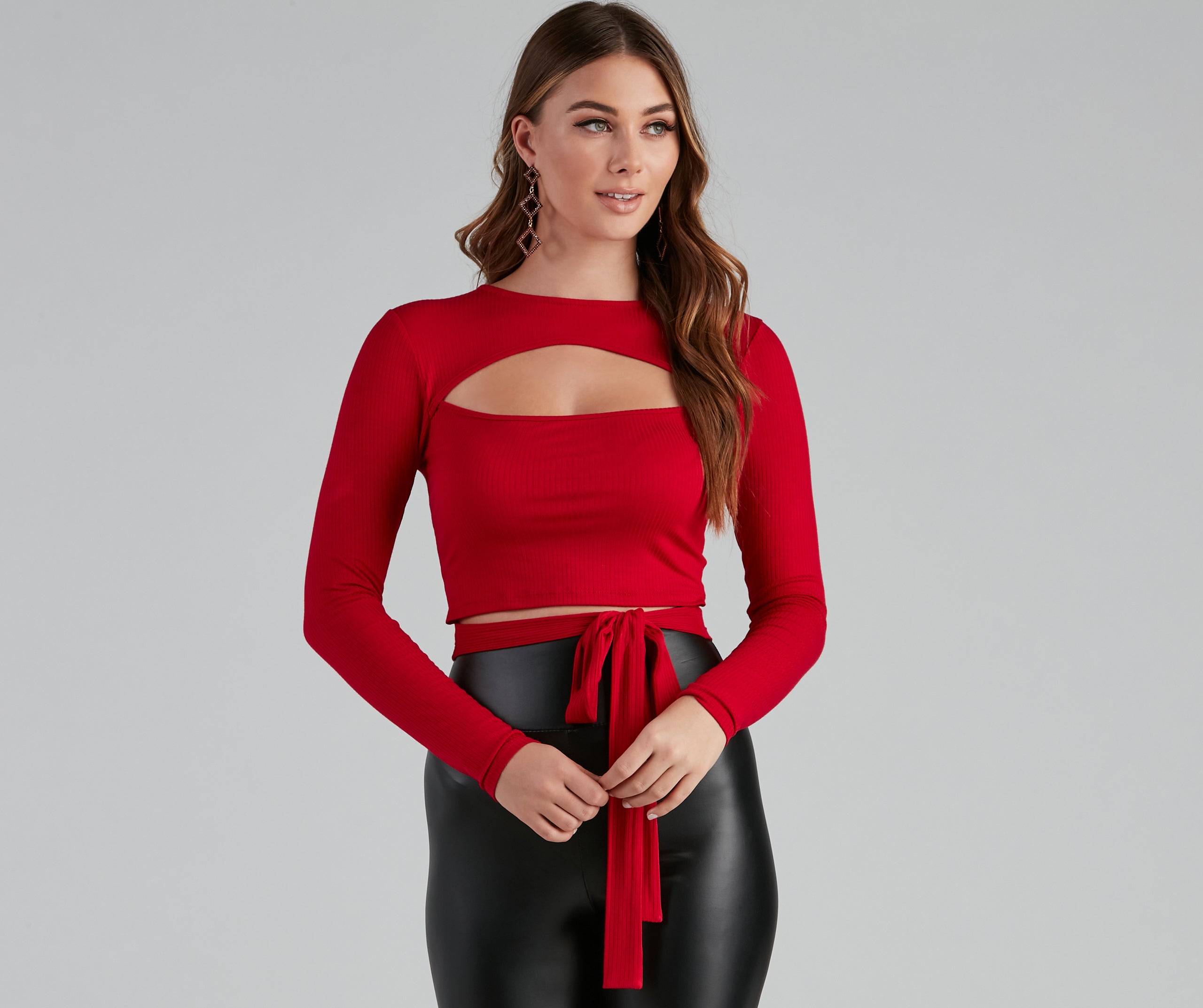 Stylish Ties Long Sleeve Cutout Top