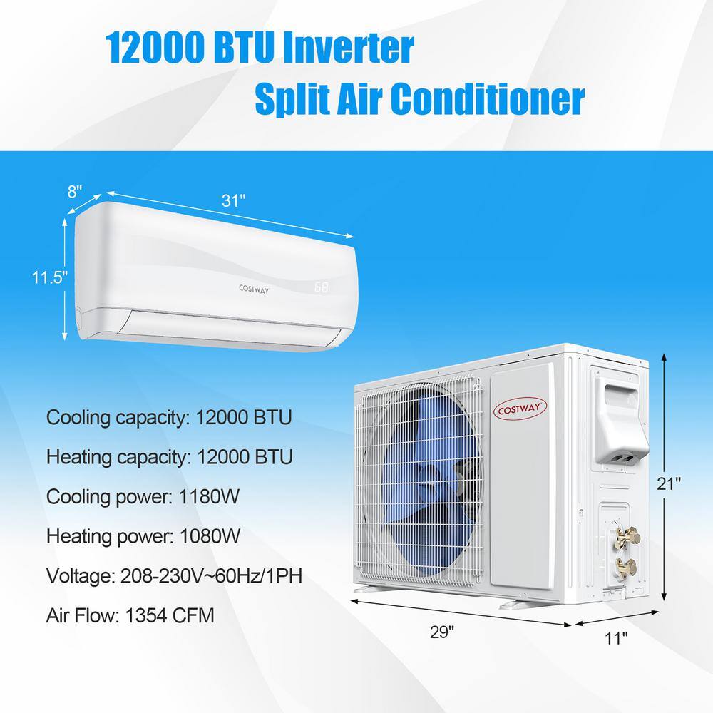 Costway 12000 (DOE) BTU Mini Split Air Conditioner Cools 750 Sq. Ft. with Heater Dehumidifier with Remote in White GHM0542