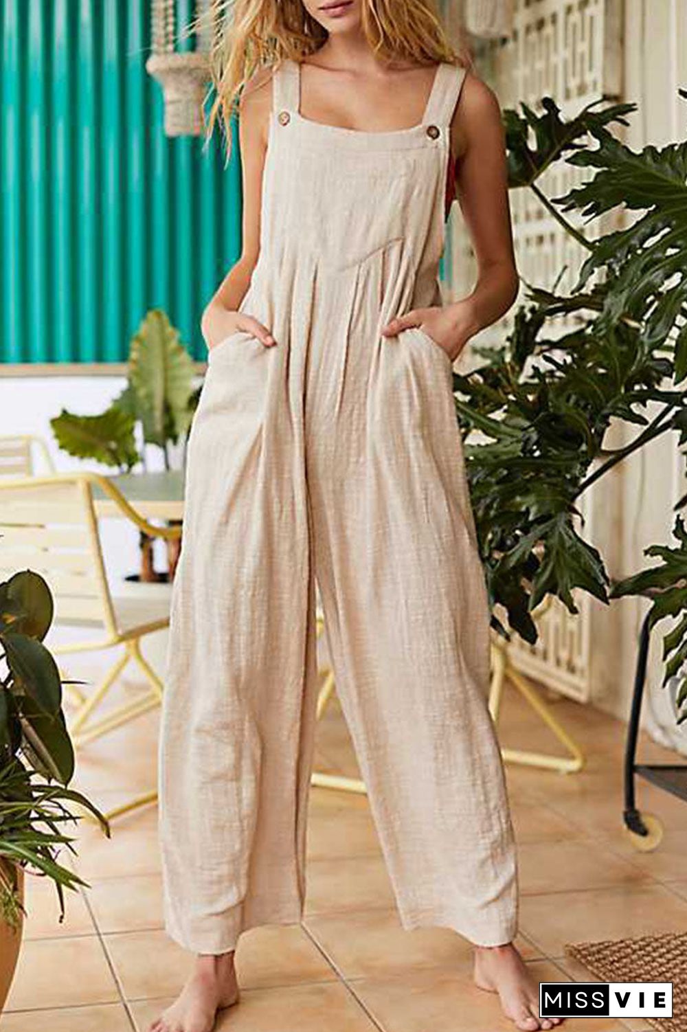 Fashion Casual Solid Without Belt Spaghetti Strap Loose Jumpsuits(3 colors)