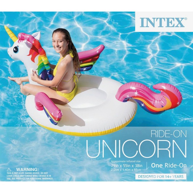 Intex Durable Premium Raft Grade Vinyl Unicorn Inflatable Ride On Pool Float With 2 Heavy Duty Handles And Repair Patch Multicolor