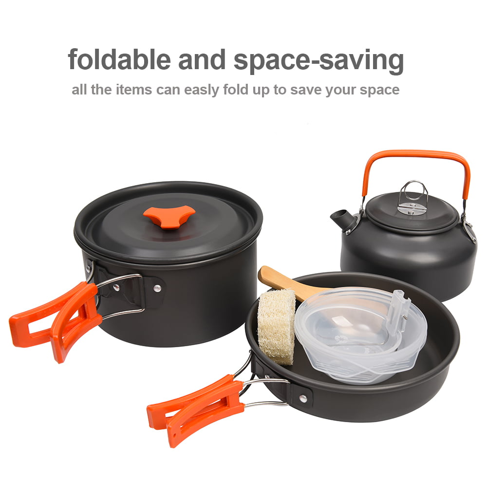 Willstar 10Pcs Outdoor Camping Hiking Cookware Cooking Kit Picnic Travel Bowl Pot Pan Set Non-stick Aluminum Camping Pots and Pans Set