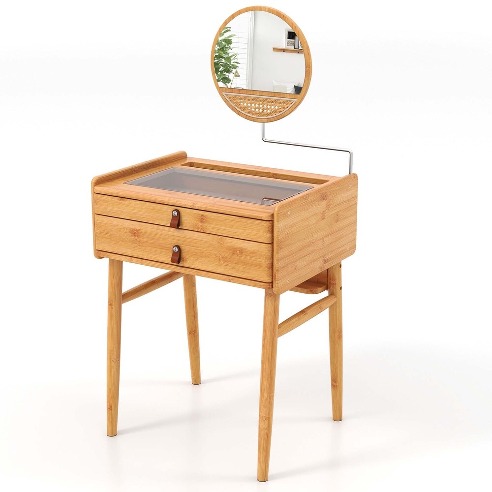 Makeup Vanity Table with Adjustable Mirror Bamboo Dressing Table