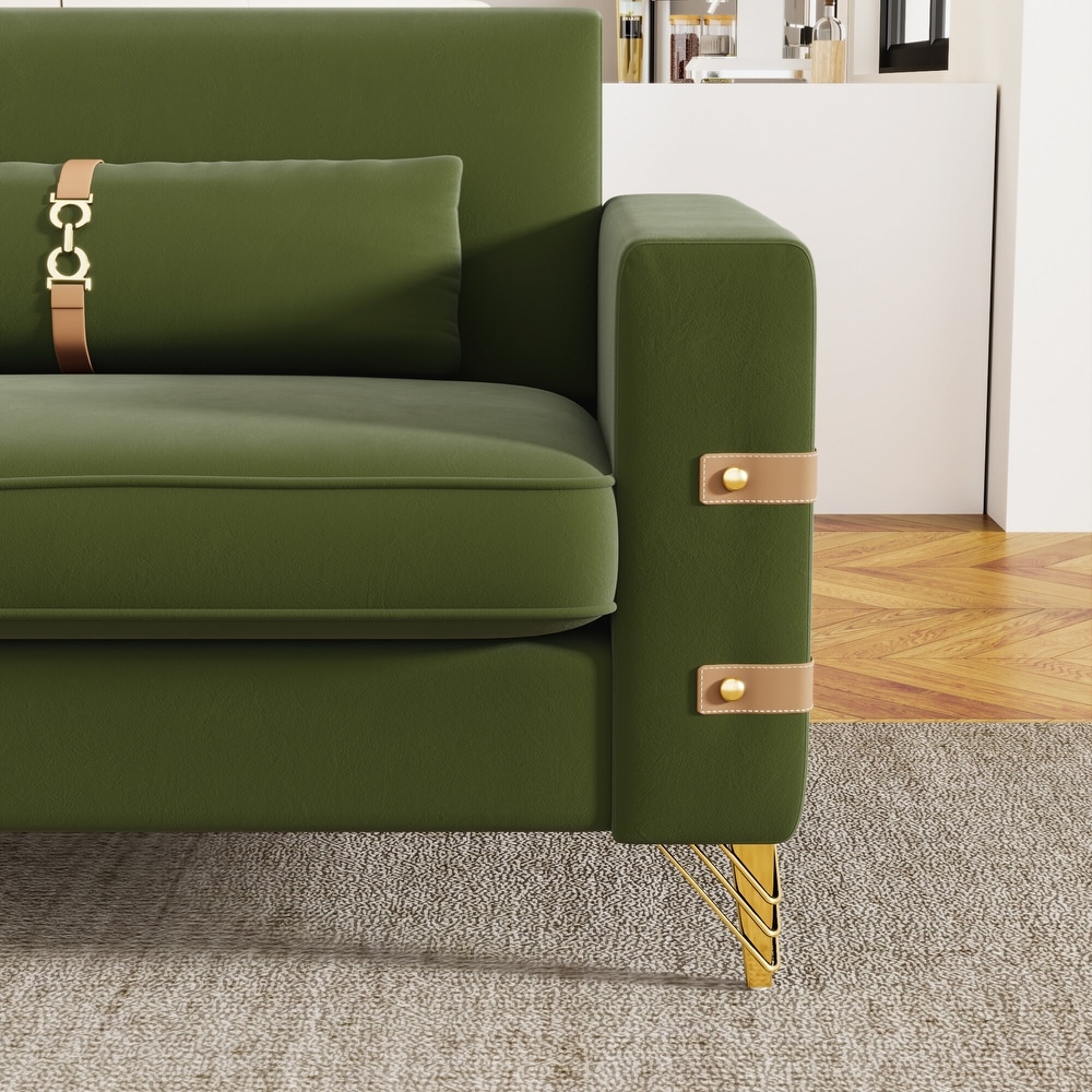 Modern Designs Velvet Upholstered Living Room Sofa  2 Seat Sofa Couch With Golden Metal Legs with Avocado green Sofa