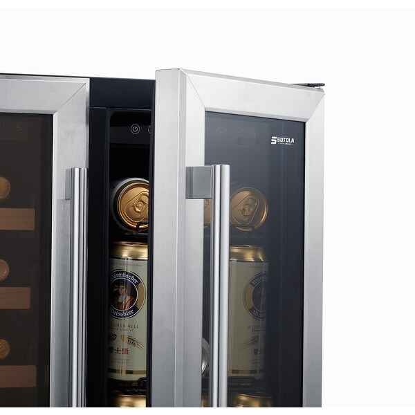 24'' Wine Cooler Refrigerator - Dual Zone Built-in or Freestanding Fridge with Stainless Steel Tempered Glass Door