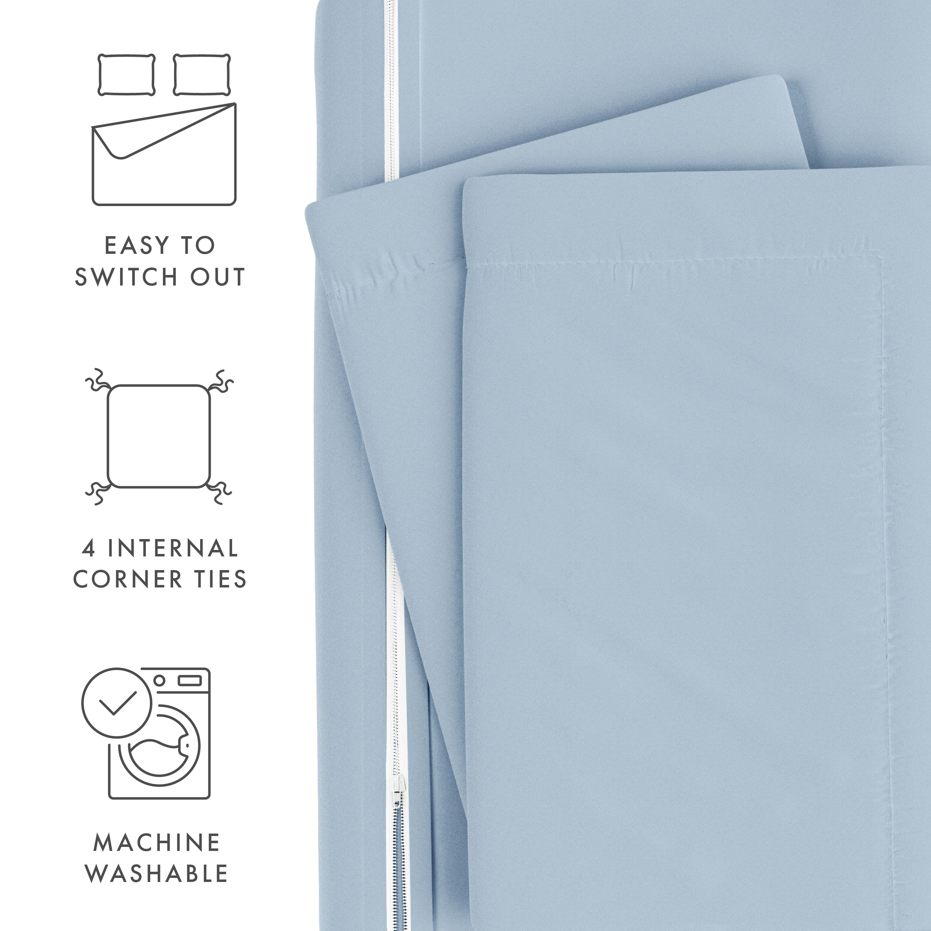 Light Blue 3 Piece Solid Microfiber Duvet Cover Set， Full/Queen， by Noble Linens