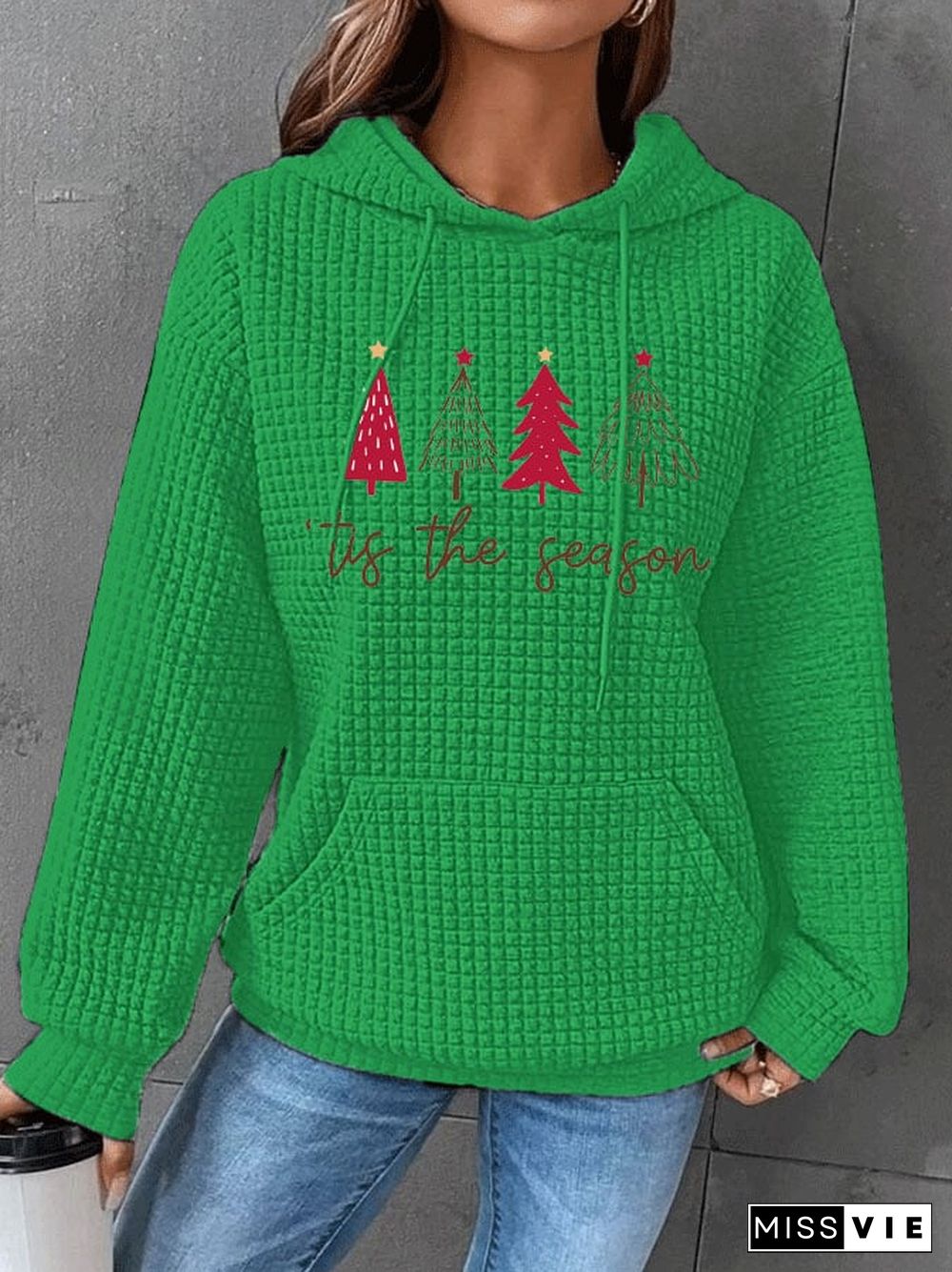 Women's Christmas Tree 'Tis The Season' Print Waffle Hoodie