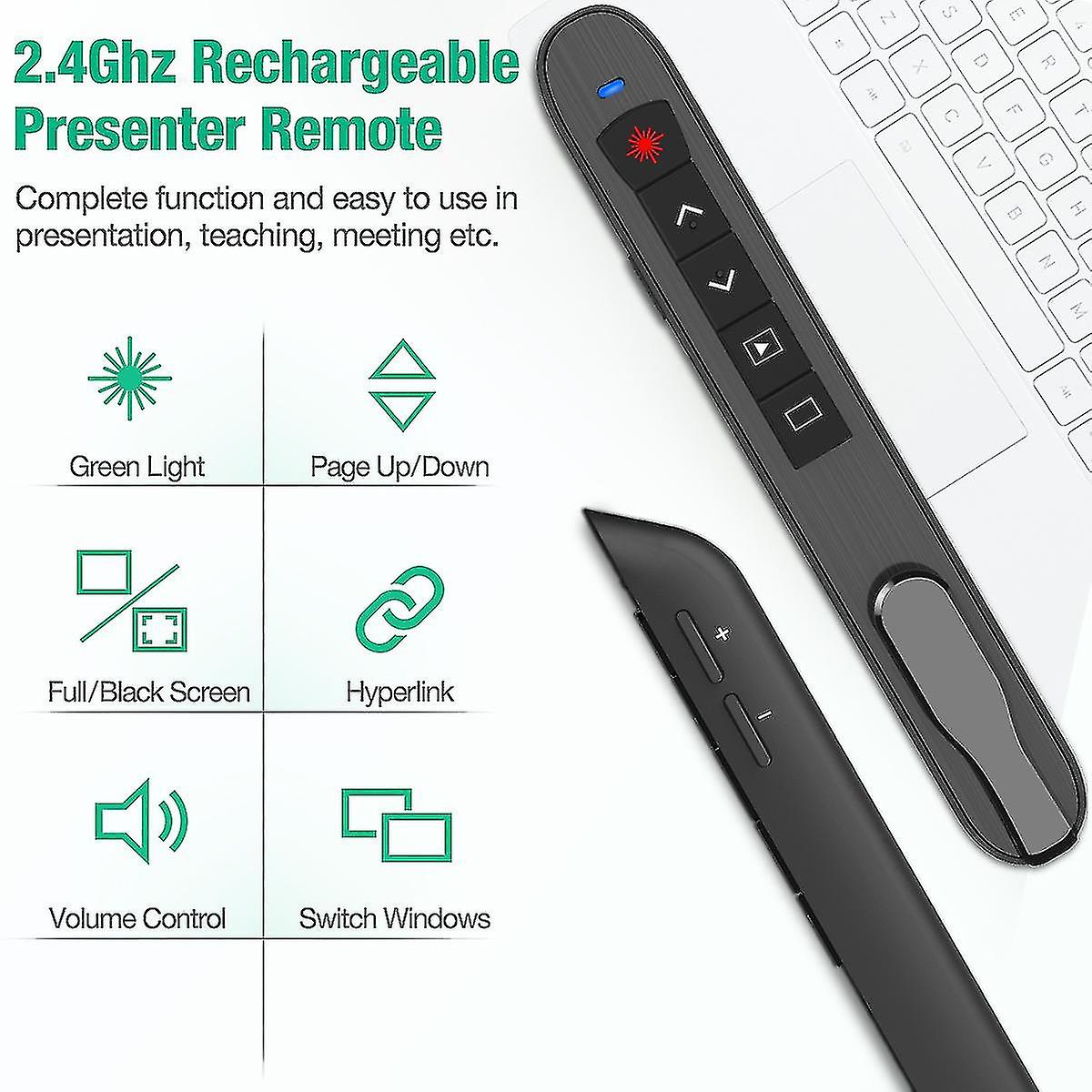 Rechargeable Wireless Presenter For Powerpoint Presentation Ppt Green Light Pointer Remote Control Presentation Clicker For Pc