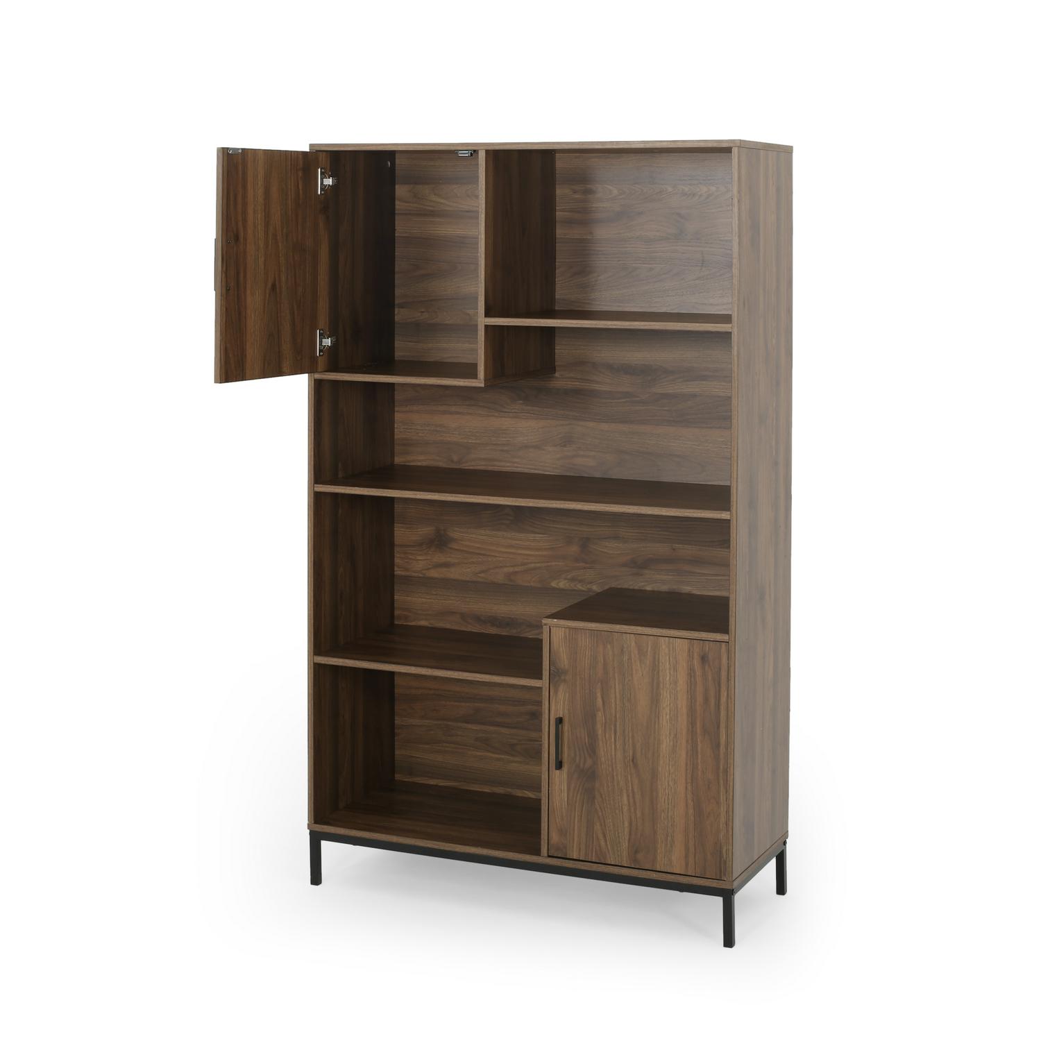 Noble House Lumiere Contemporary Faux Wood Cube Unit Bookcase， Walnut and Black