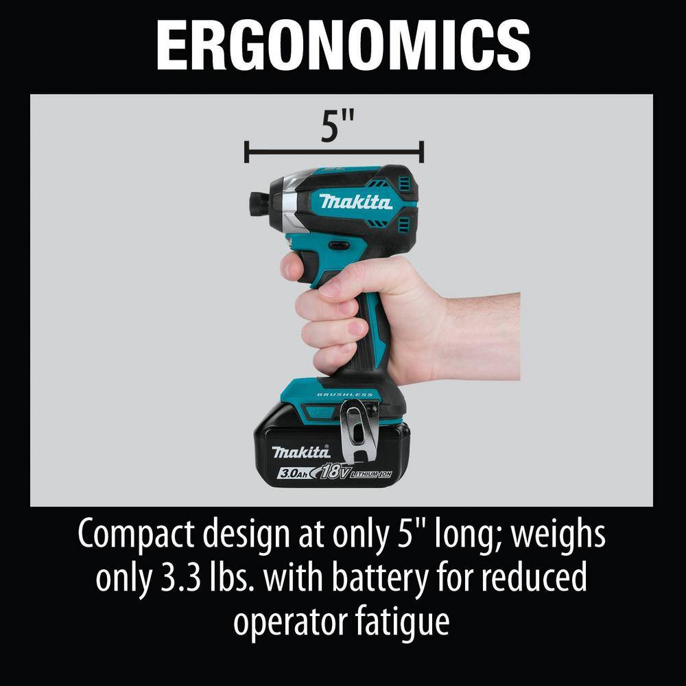 Makita 18V LXT Lithium-Ion Brushless Cordless Impact Driver Kit (3.0Ah) with Impact XPS 35 Piece Impact Bit Set XDT131E-01666