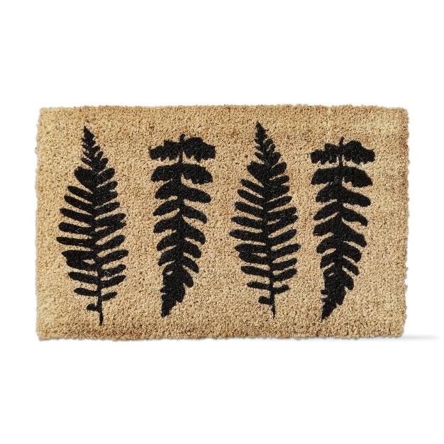 Green Fern Leaf Print Rectangle Indoor And Outdoor Coir Door Welcome Mat Green On Beige Background