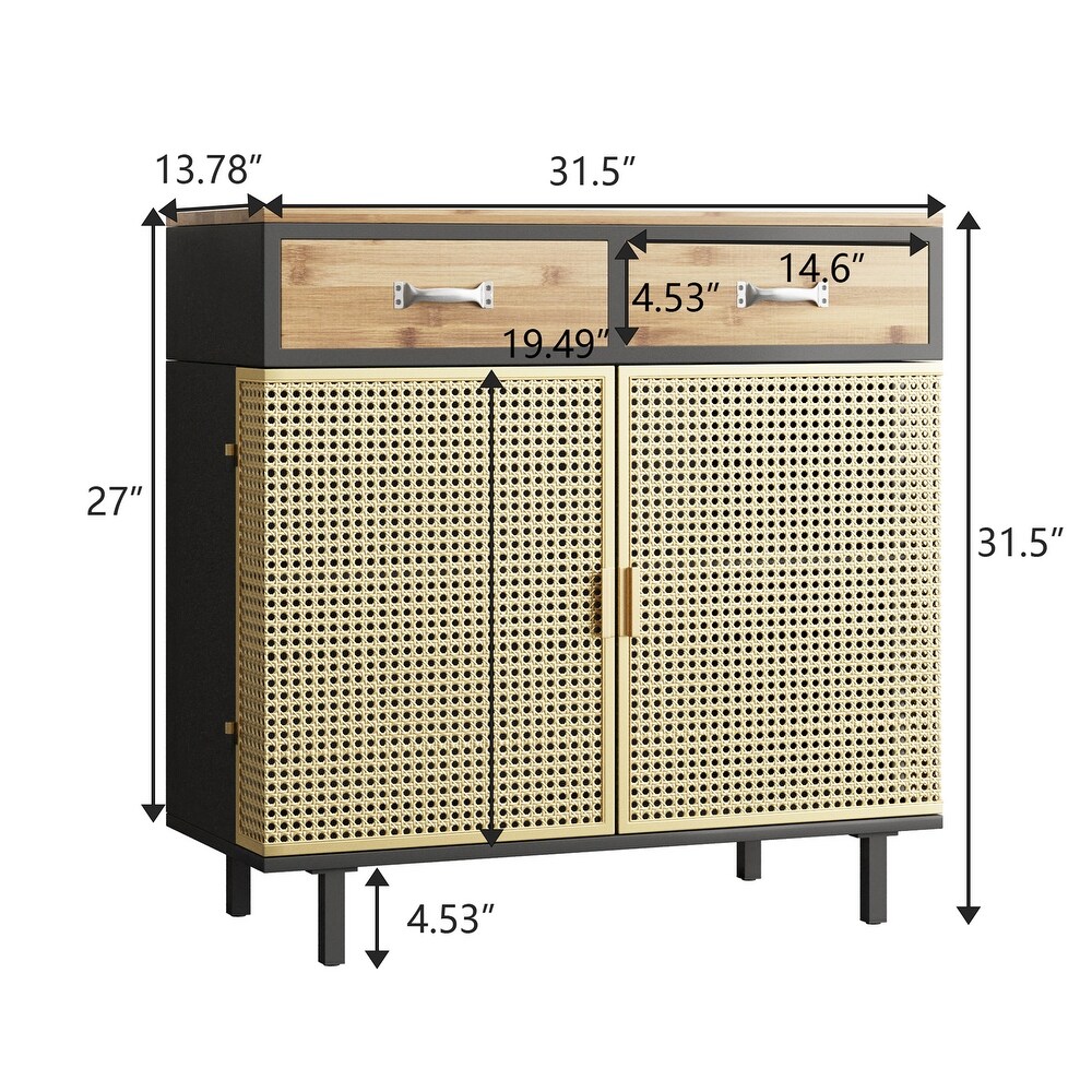 2 Drawer Wood Accent Storage Cabinet with Iron Grid Doors