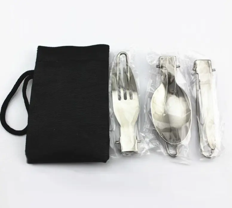 3pcs Camp Flatware Sets Foldable Locking Handle Stainless Steel Spoon Fork Knife  for Traveling Picnic Hiking