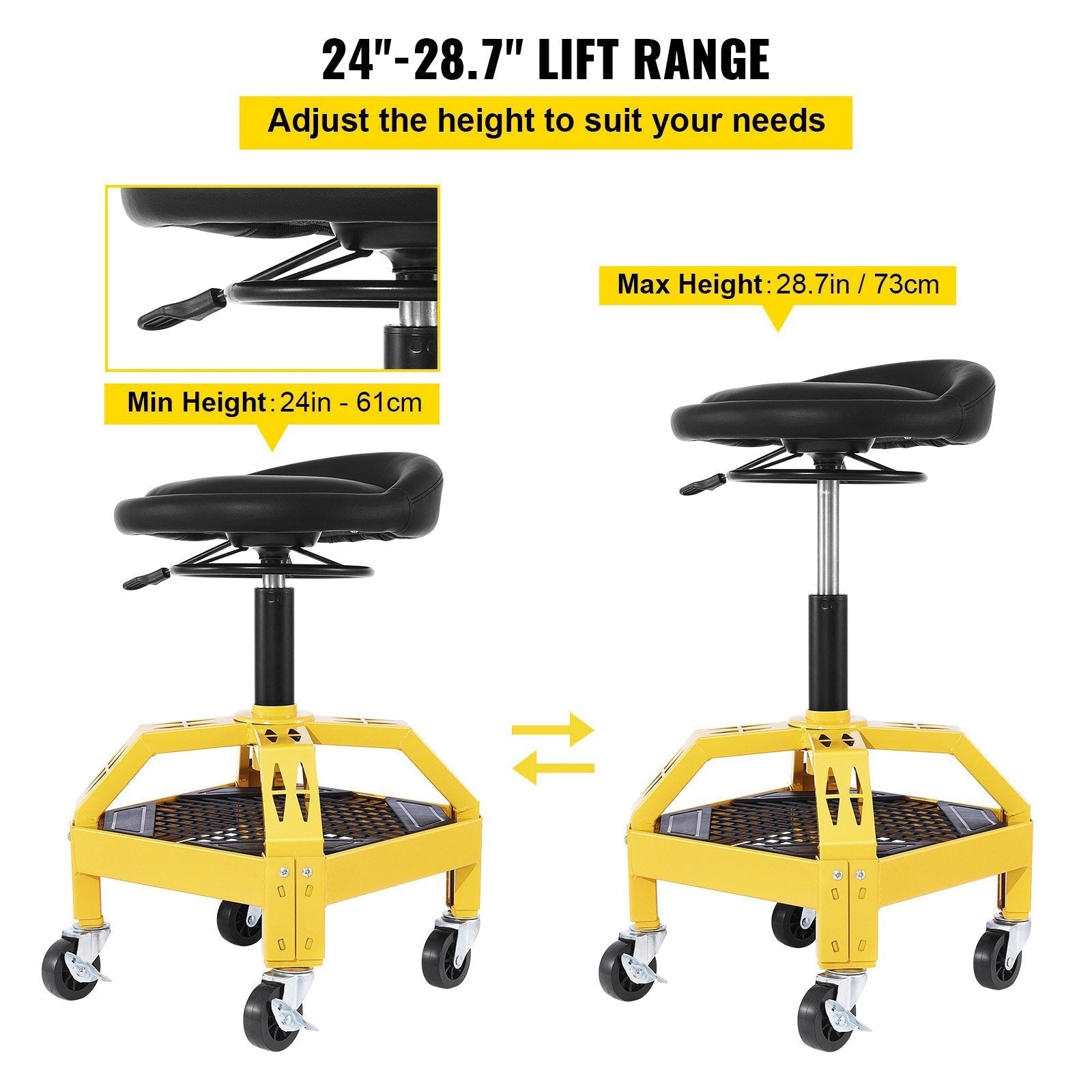 Heavy-Duty Rolling Garage Stool Adjustable Mechanic Stool W/ Casters