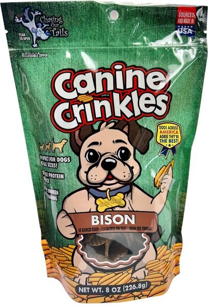 Chasing Our Tails Canine Crinkles Bison Dehydrated Dog Treats， 8-oz bag