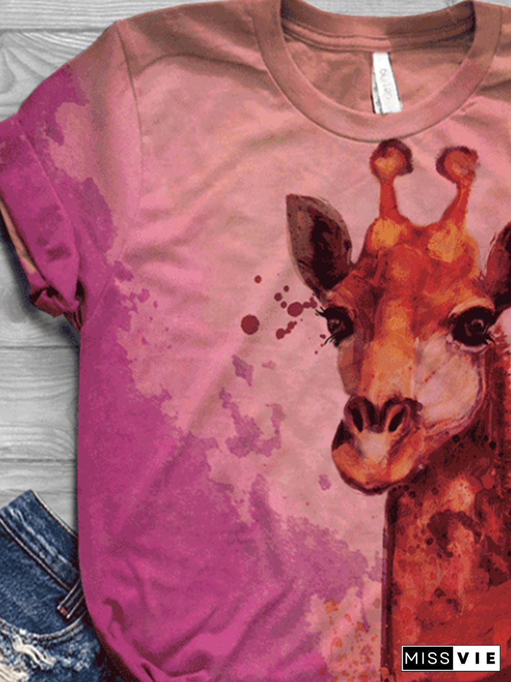 Plus Size Cotton-Blend Crew Neck Animal Casual T-shirt