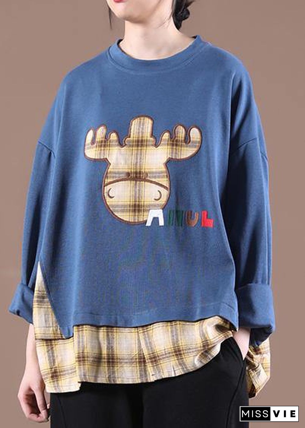 Comfy Blue Graphic Loose Sweatshirts Top