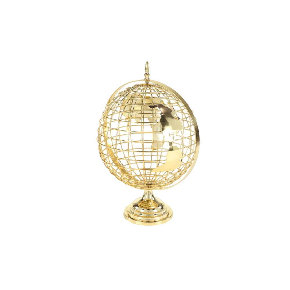 Large Decorative Gold Metal Spinning Globe w Finial Detail 17\