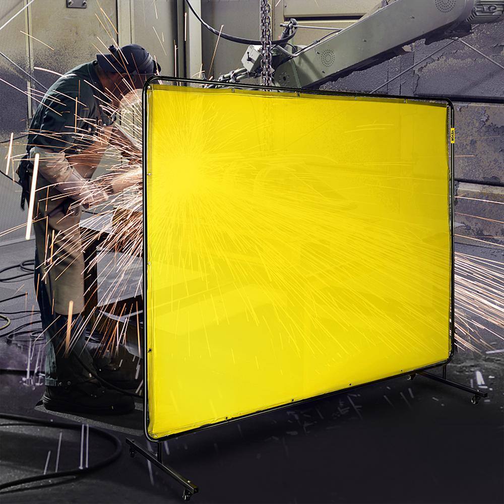 VEVOR 8 ft. x 6 ft. Welding Protection Screen wFrame Welding Curtain w4 Wheel Flame-Resistant Vinyl Light-Proof in Yellow GBHJCL6X8DKJYL001V0