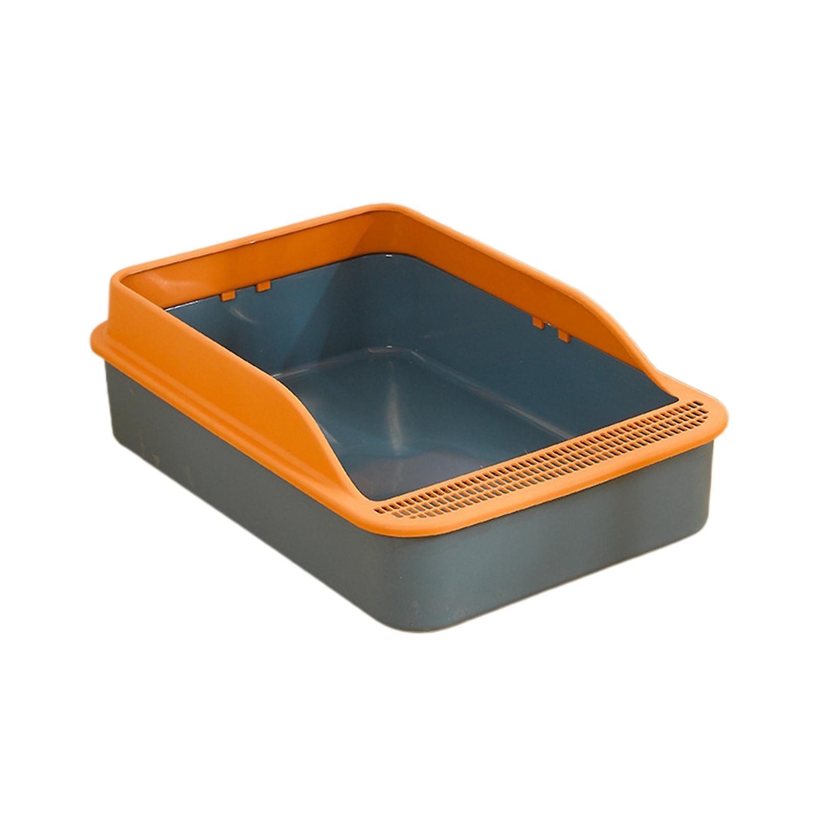 Cat Litter Box Open Top Pet Litter Tray For Indoor Cats Small Animals Travel Blue L