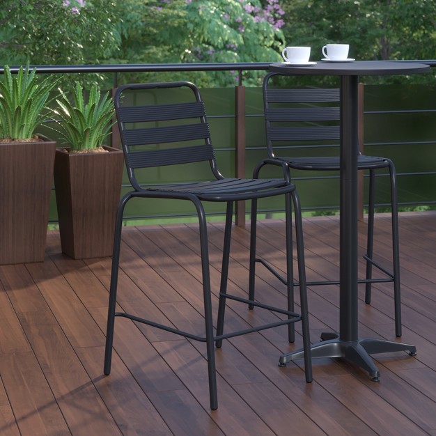 Flash Furniture Lila Commercial Metal Indoor outdoor Restaurant Bar Height Stool With Metal Triple Slat Back