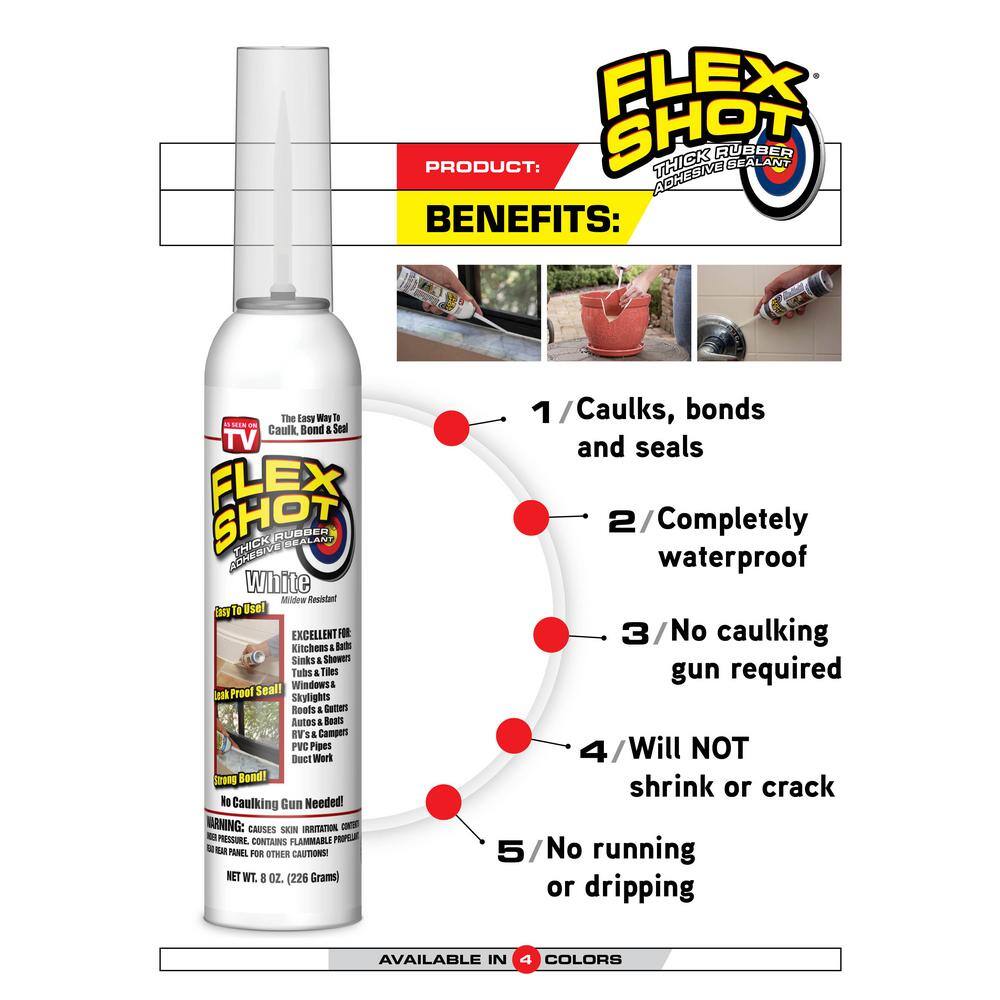 FLEX SEAL FAMILY OF PRODUCTS Flex Shot 8 fl. oz. Clear Thick Rubber Mildew Resistant Waterproof Sealant (4-Pack) FSH8C-4CS