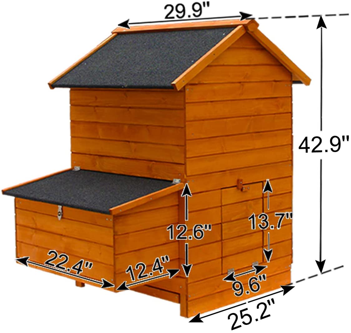 Kinbor Wooden Chicken Coop Outdoor Large Hen House w/Nesting Box Poultry Cage Rabbit Hutch w/Removable Tray & Ramp-Main House