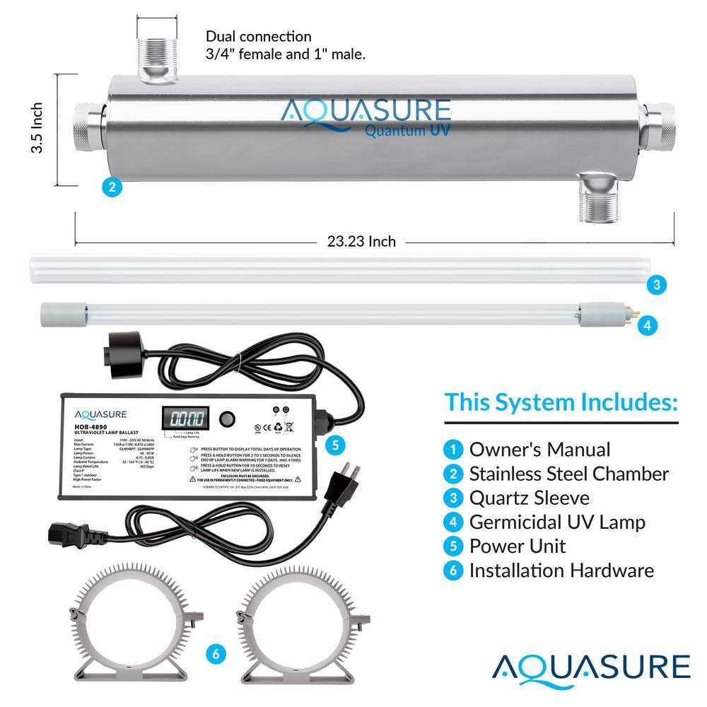 AQUASURE Quantum Series 18 GPM Ultraviolet UV Light Water Filter System for Whole House Water Sterilization Disinfection AS-UV18HO