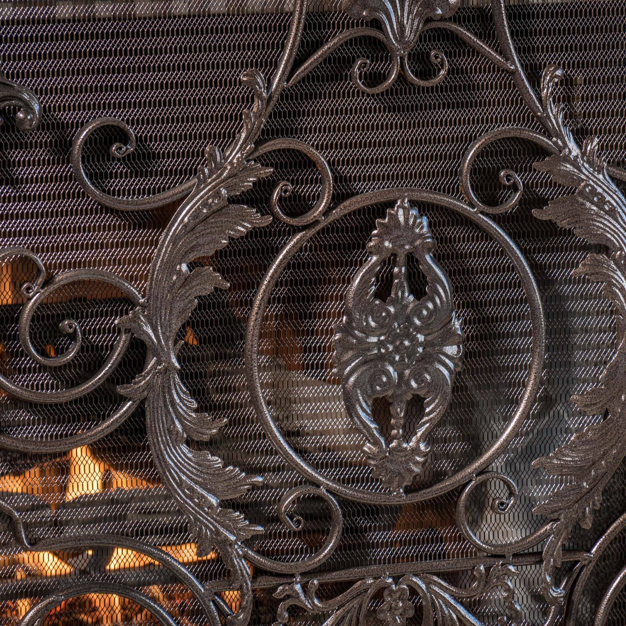 Waterbury Traditional Iron Fireplace Screen, Gold on Black