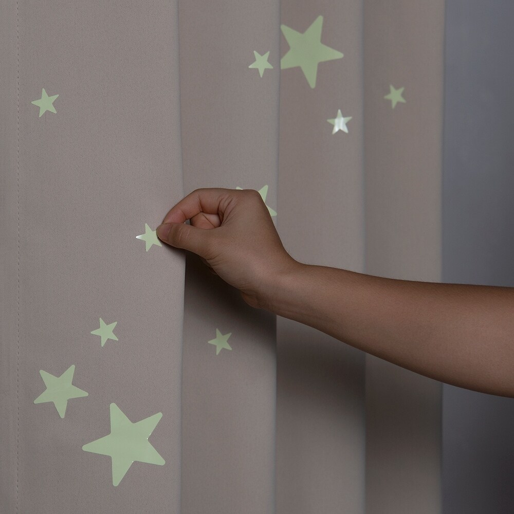 Aurora Home Keedle Doodle DIY Curtain Decoration Set with 2 Blackout Curtains and Glow in the Dark Star Stickers