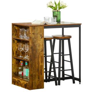 HOMCOM 3-Piece Rustic Brown Industrial Bar Table Set 835-489