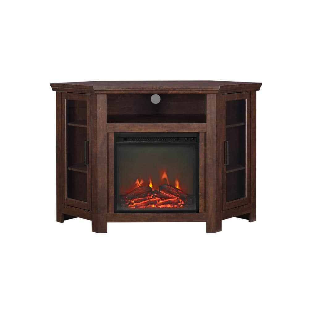 Walker Edison Furniture Company Traditional Brown Fireplace Corner Fireplace Entertainment Center