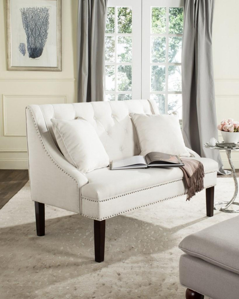 Chloe Linen Settee W/ Silver Nailheads Light Beige   Transitional   Loveseats   by AED Luxury Home Decor  Houzz