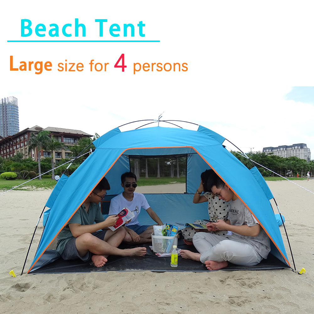 Family Beach Tent for 3-4 Person Easy Setup Garden Patio Shade Portable Beach Sun Shelter Canopy Blue