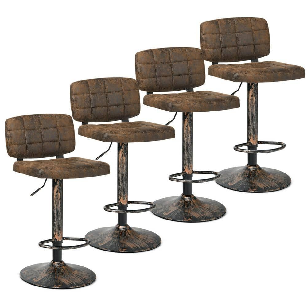 Gymax 42 in. H Set of 4 Adjustable Bar Stools Swivel Bar Chairs w/Backrest Retro Brown GYM06604