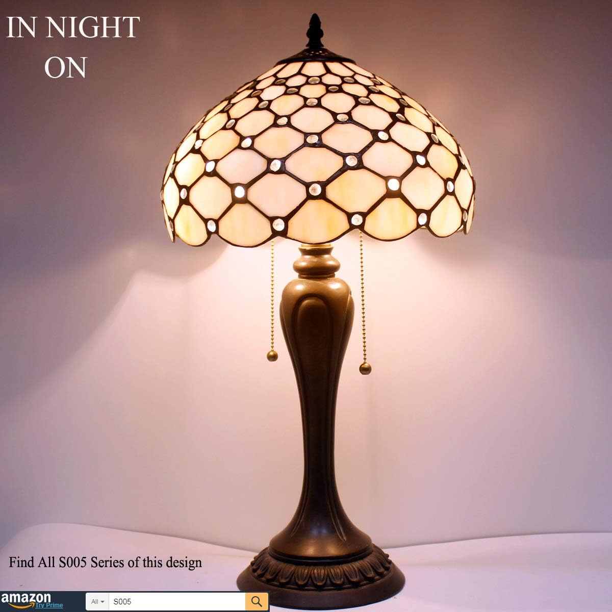 GEDUBIUBOO Tiffany Lamp Stained Glass Table Lamp Cream Pearl Bead Style Desk Reading Light 12X12X22 Inches Decor Bedroom Living Room  Office S005 Series