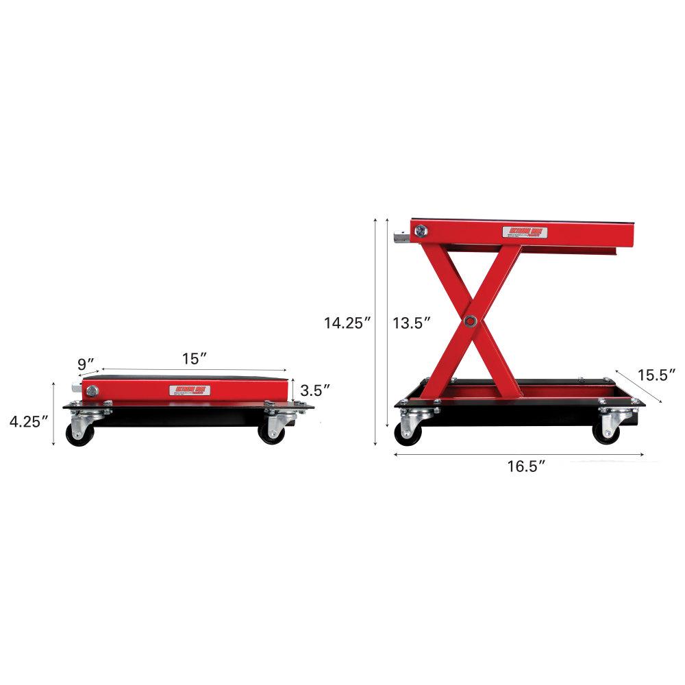 Extreme Max 5001.5059 Wide Motorcycle Scissor Jack with Dolly， 1100 lbs.