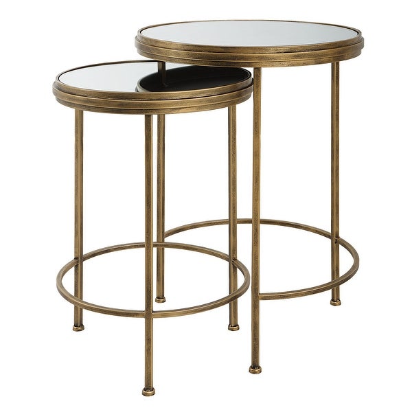 15， 18 Inch Set of 2 Nesting Accent Tables with Mirrored Tops， Modern， Gold