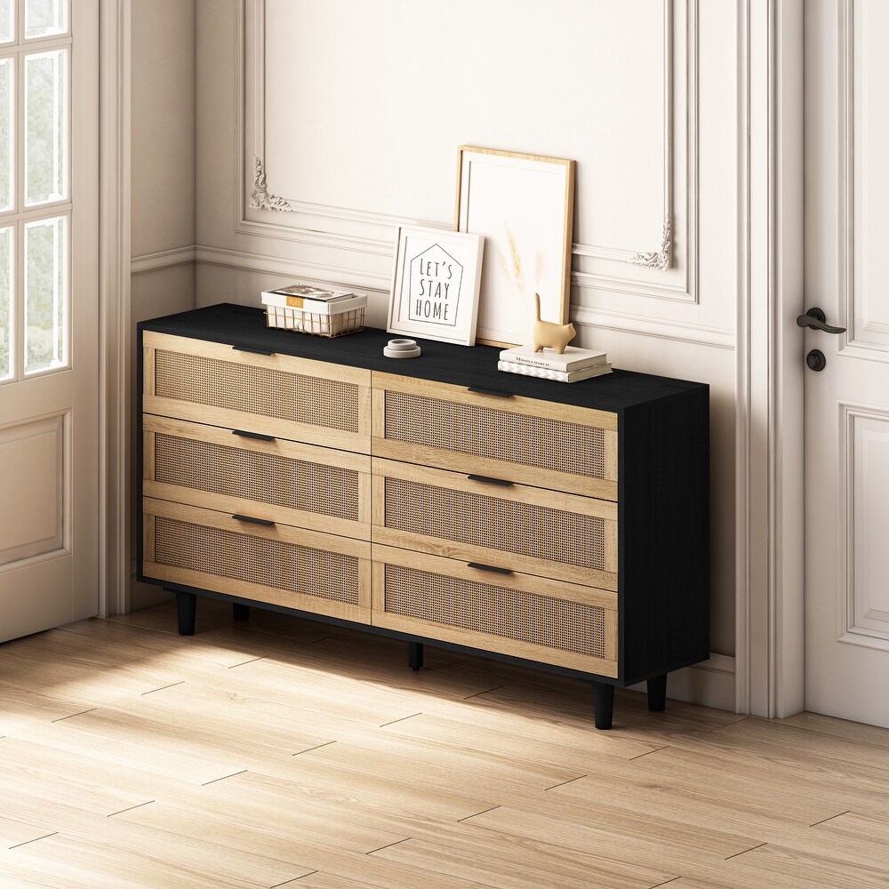 Simple 6 drawers Rattan dresser Rattan Drawer Bedroom Living Room