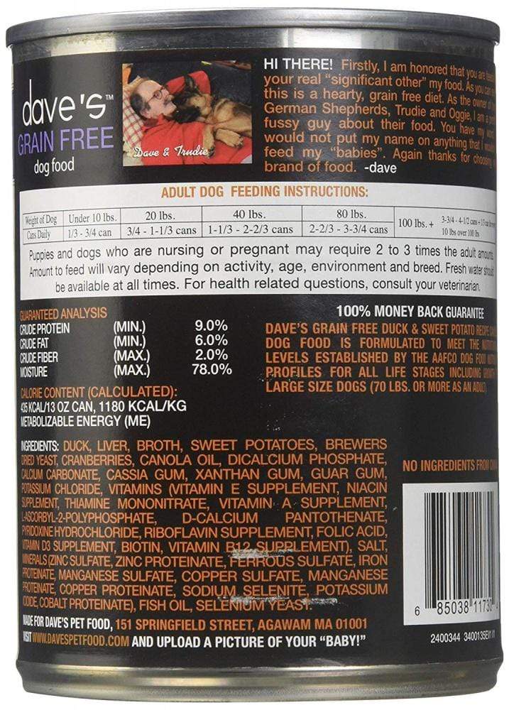 Dave's Grain Free Duck and Sweet Potato Canned Dog Food