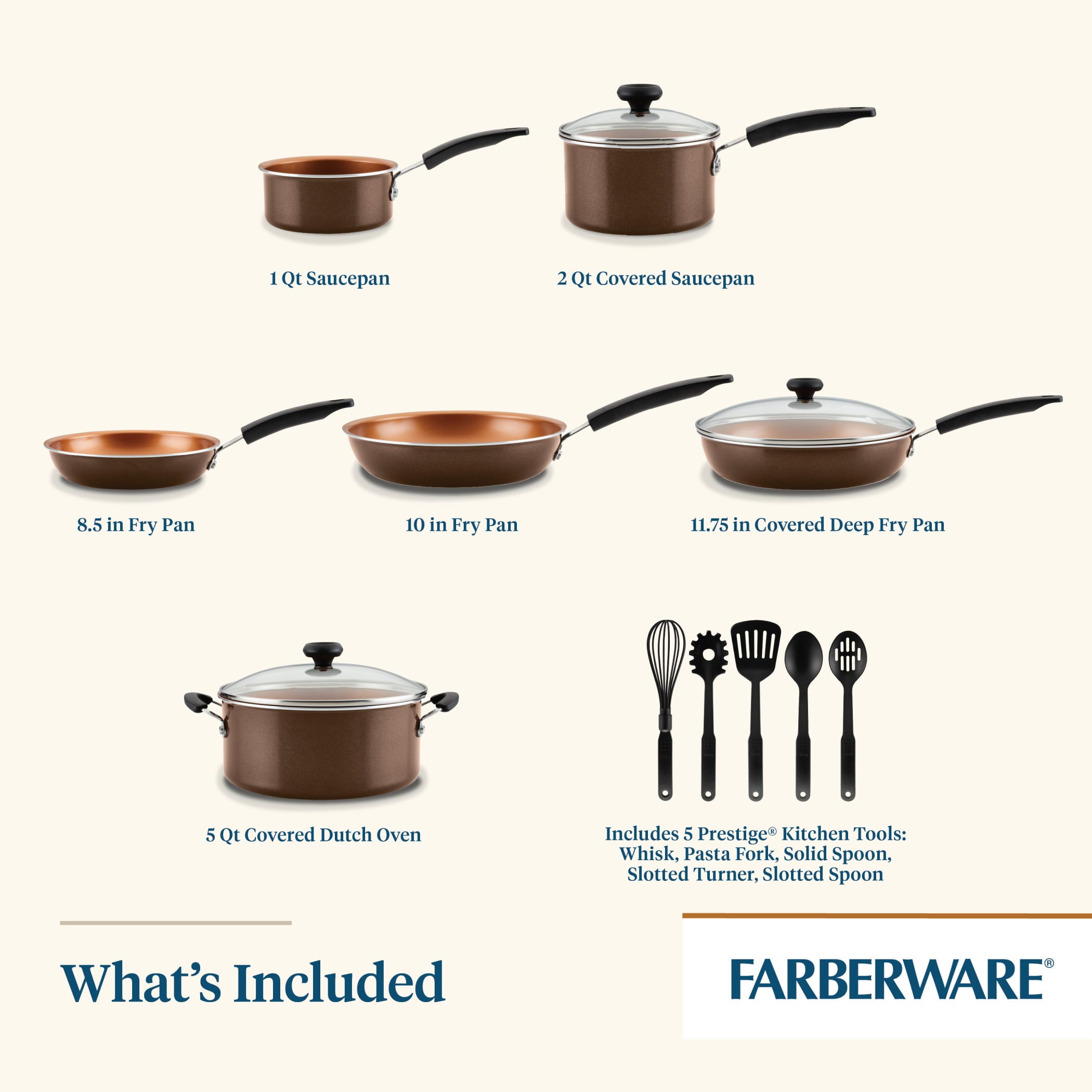 Farberware 14-Piece Easy Clean Pro Ceramic Nonstick Pots and Pans Set/Cookware Set, Brown