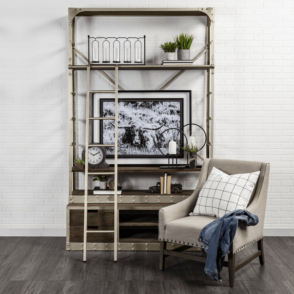 94 quotBrown Iron Six Tier Standard Bookcase With Four Drawers   Bookcases   by HomeRoots  Houzz