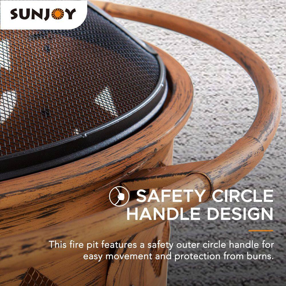 Sunjoy Ambercove 30 In. Outdoor Steel Jack-O-Lantern Motif Round Wood Burning Firepit A301026900