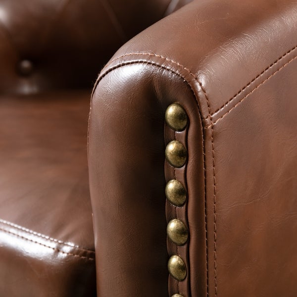 Comfortable Modern Design PU Leather Leisure Barrel Chair with Wood Legs and Nailheads