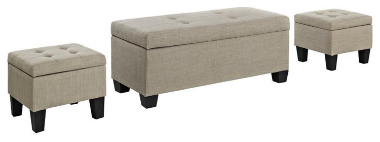 Picket House Furnishings Everett 3 Piece Ottoman Set in Natural   Transitional   Footstools And Ottomans   by Homesquare  Houzz