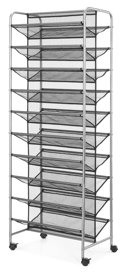 Mainstays 10 Tier 60 Pair Metal and Mesh Rolling Shoe Rack