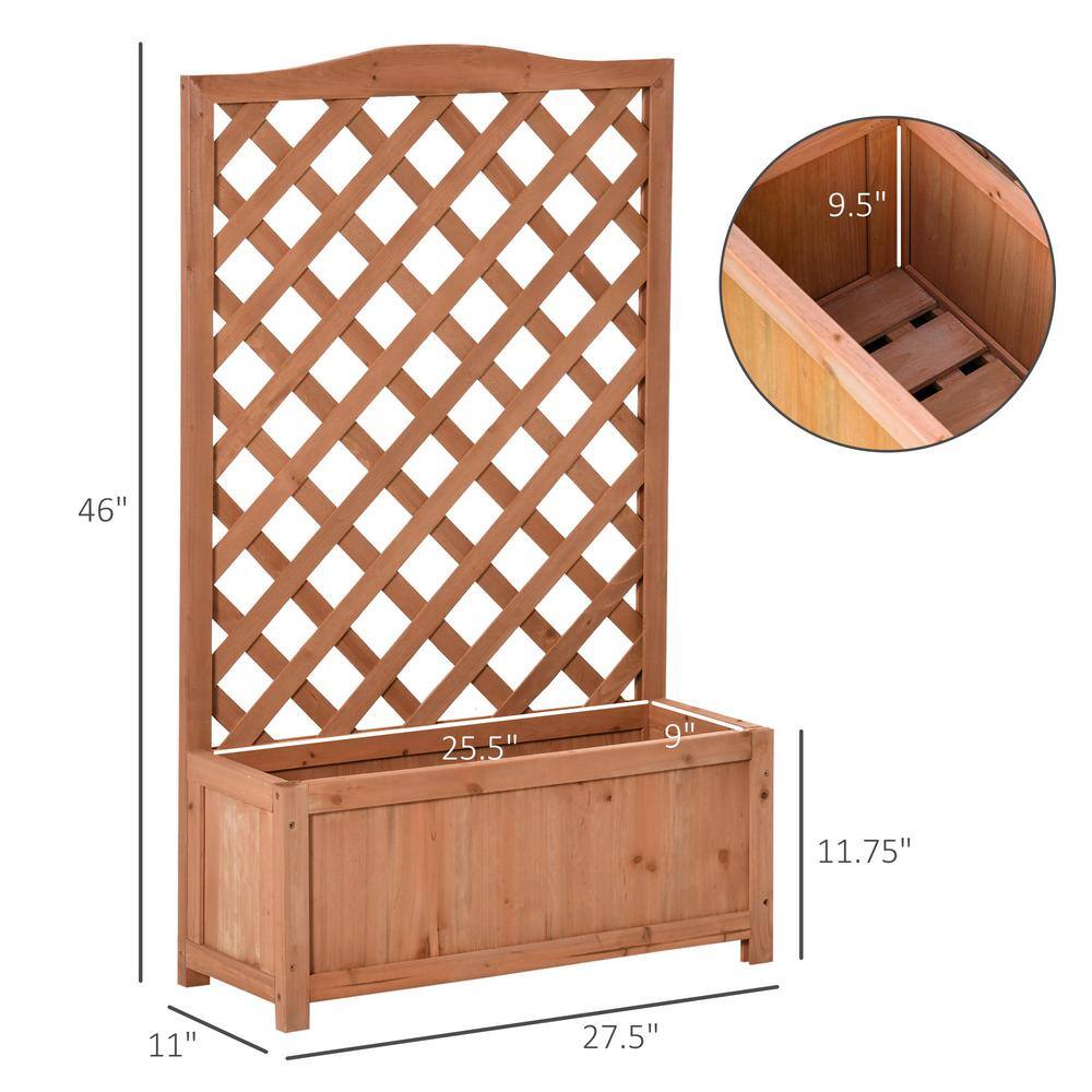 Outsunny 28 in. x 11 in. x 46 in. Brown Wood Raised Garden Bed with Trellis 845-635
