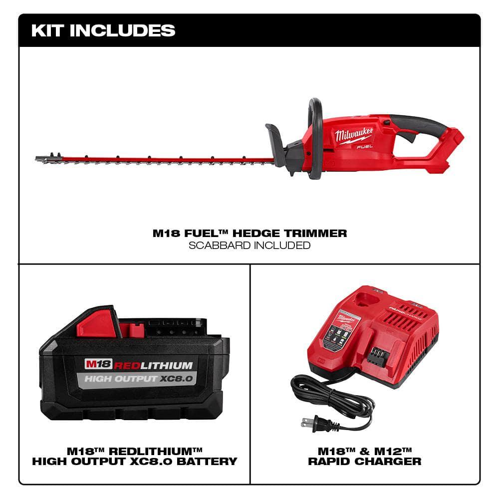 Milwaukee M18 FUEL 24 in 18Volt LithiumIon Brushless Cordless Hedge Trimmer Kit with 80 Ah Battery and Rapid Charger