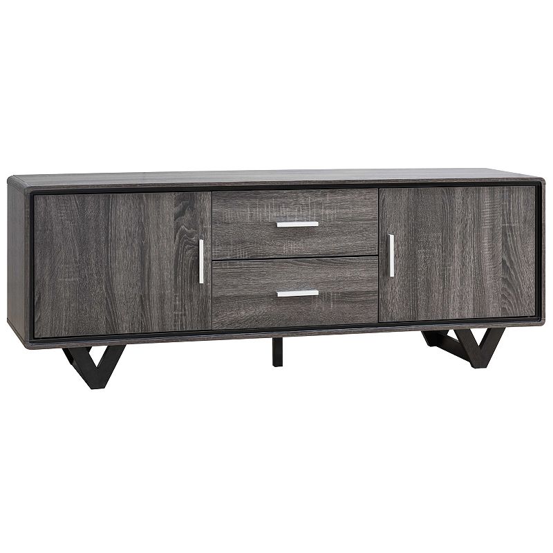 FC Design Distressed Grey and Black 60W TV Stand with 4 Drawers and  2 Shelves