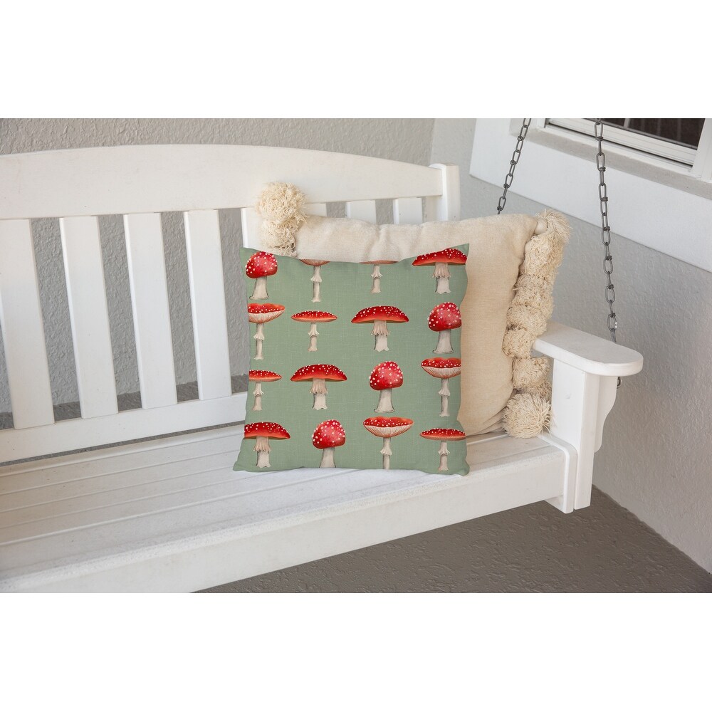 MUSHROOM LINE UP SAGE Outdoor Pillow By Kavka Designs